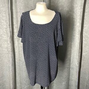 Women’s 3X Adrianna Papell Navy Blue/White Polka Dot Blouse Top